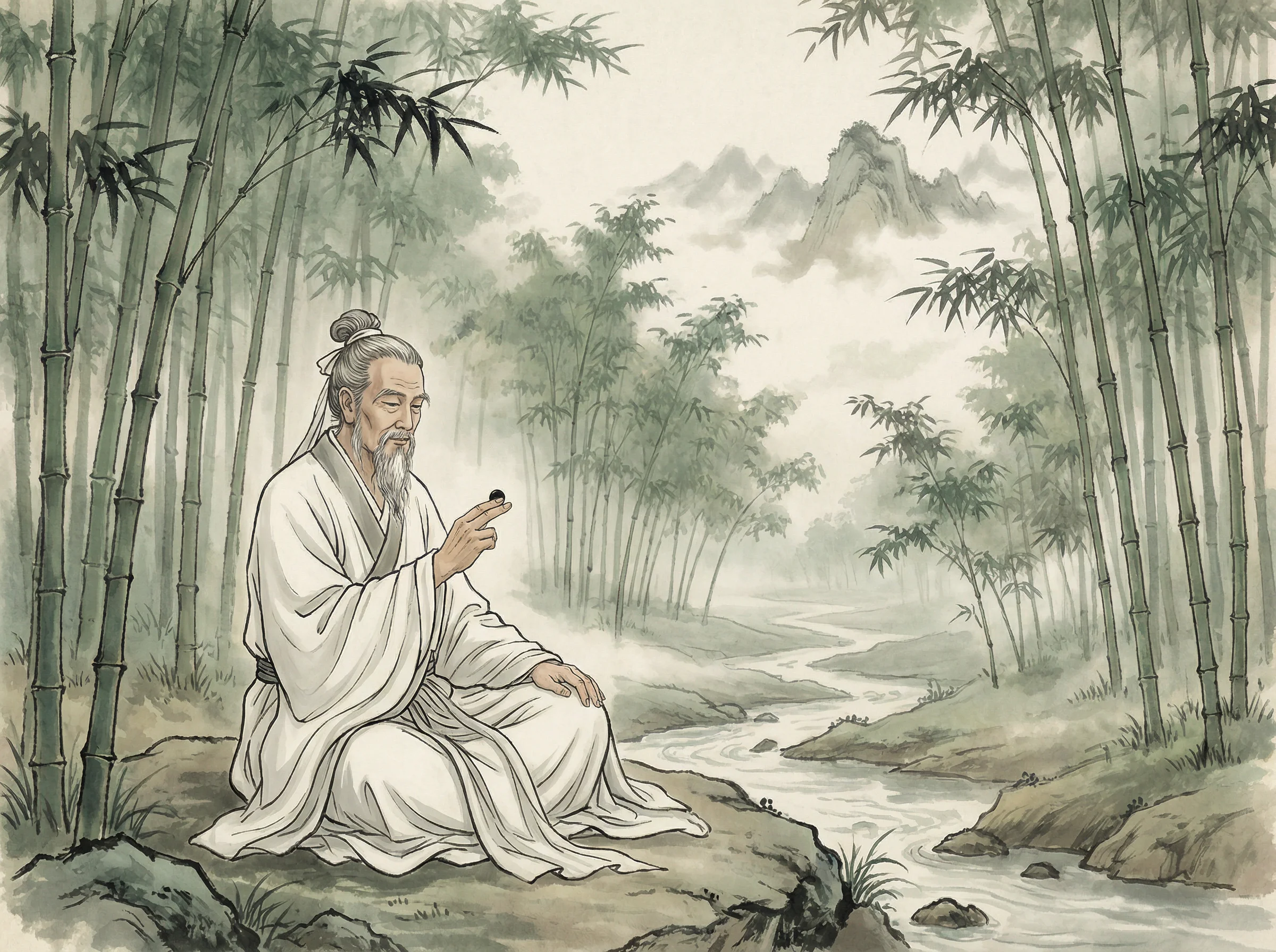 白衣隐士专注思考 盛世棋牌2 棋局